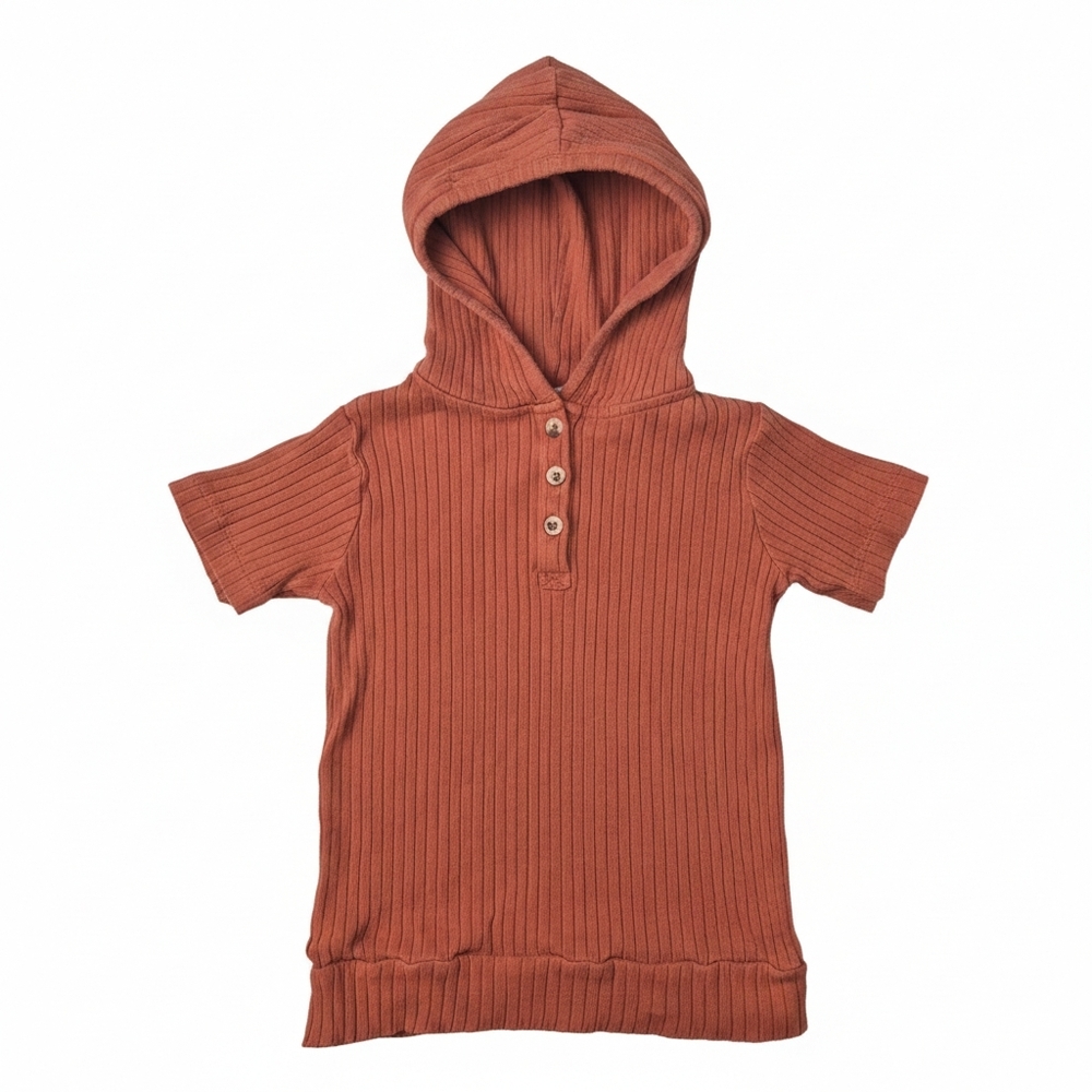 Kate Quinn Organic Ribbed Short Sleeve Henley Hoodie Rust 3T